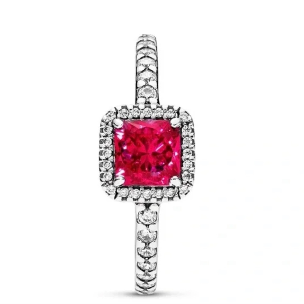 Red Square Sparkle Halo Ring